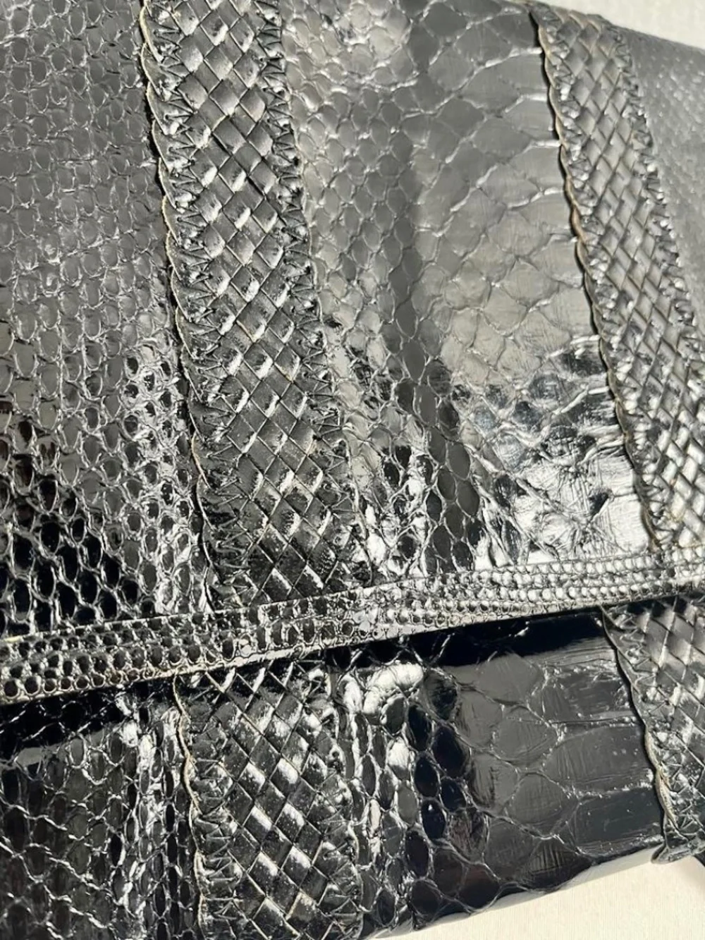 VTG Vasilis for Trotting Genuine Black Snakeskin Exotic Python Clutch Italian